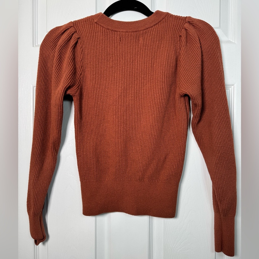 Abercrombie Ribbed Puff Sleeve Sweater XS Fitted Rust Orange - Picture 5 of 5